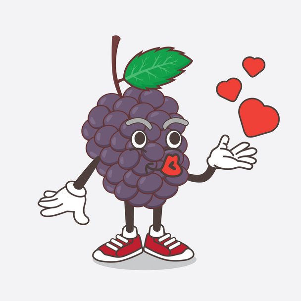 An illustration of Mulberry Fruit cartoon mascot character teasing with heart kiss - Vector, Image