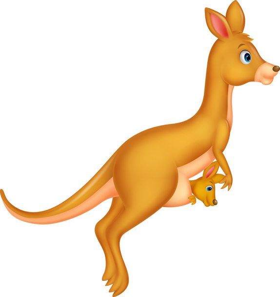Карикатура на маму и ребенка кенгуру
 - Вектор,изображение
