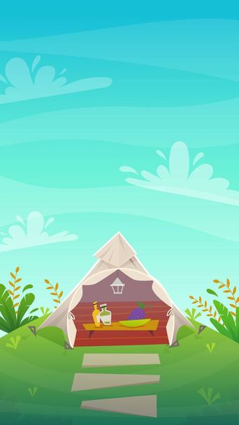 Tribal Vector - Teepee house tent , wigwam camping at the forest nature background . vector scenery landscape illustration - Vector, Image