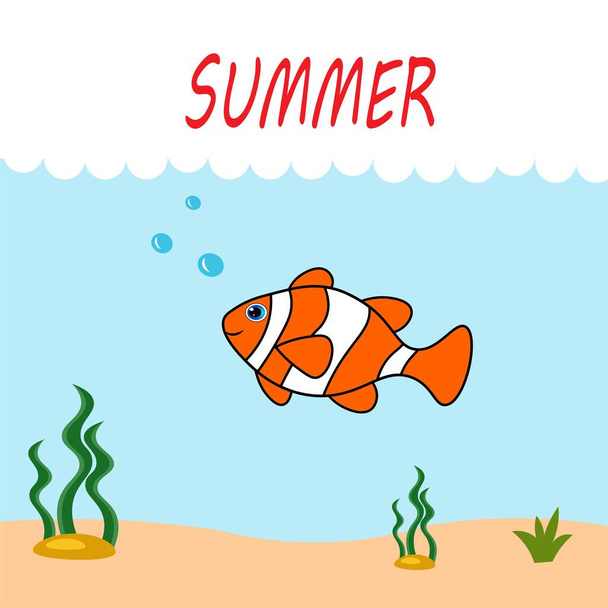 Cute clown fish cartoon illustration , sea life, sea animal - Photo, Image