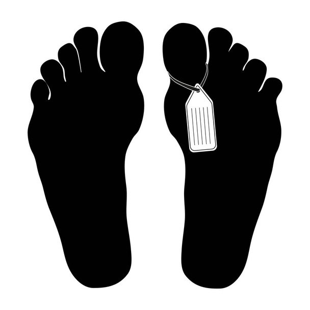 Τα πόδια σημαδεύονται από το θάνατο. Το πτώμα στο νεκροτομείο. Επίπεδη διανυσματική απεικόνιση απομονωμένη σε λευκό φόντο. Η ετικέτα στο εικονίδιο του πτώματος μπορεί να χρησιμοποιηθεί για εφαρμογές web και mobile web. Εικονογράφηση διανύσματος - Διάνυσμα, εικόνα