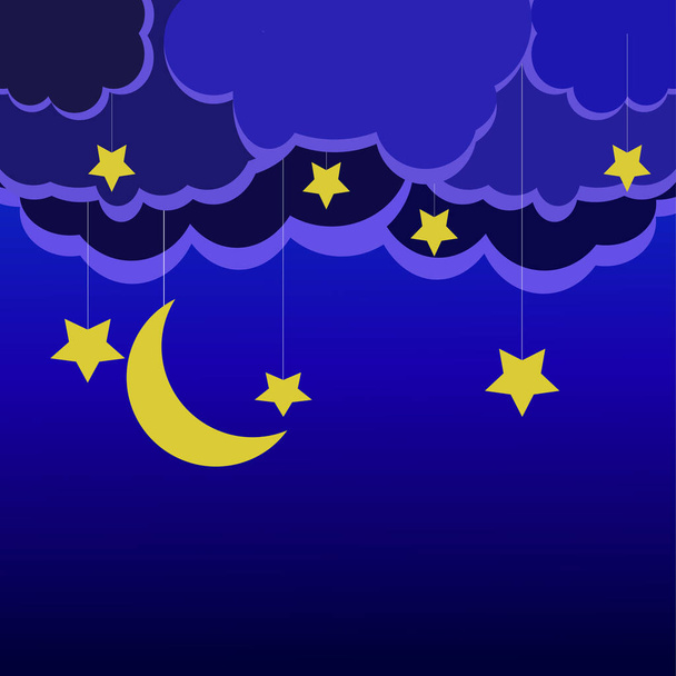 night sky with clouds stars and a month - Vector, afbeelding