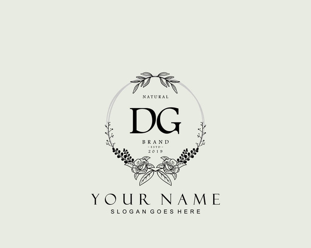 Initial DG beauty monogram and elegant logo design, handwriting logo of initial signature, wedding, fashion, floral and botanical with creative template. - Vector, Image