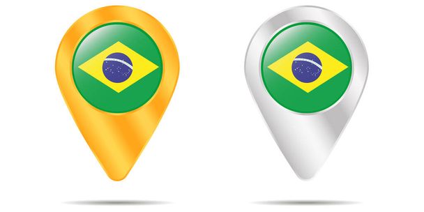 Mapa kolíků s vlajkou Brazílie. Na bílém pozadí. Vektorová ilustrace - Vektor, obrázek