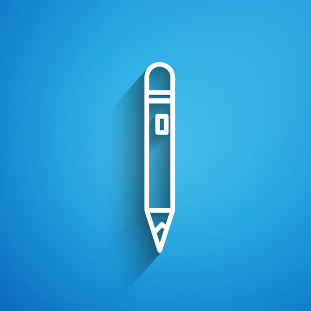 Ligne blanche Crayon avec icône gomme isolée sur fond bleu. Outils de dessin et d'éducation. Symbole du bureau scolaire. Longue ombre. Illustration vectorielle
 - Vecteur, image