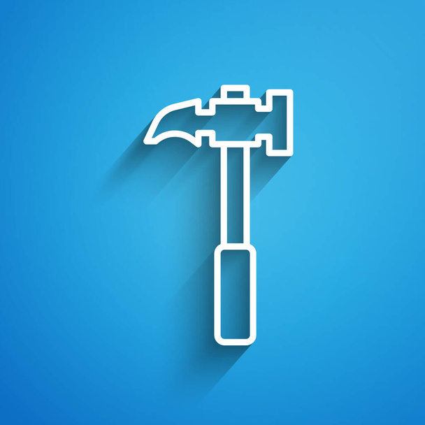 White line Claw hammer icon isolated on blue background. Carpenter hammer. Tool for repair. Long shadow. Vector Illustration - Vector, Image