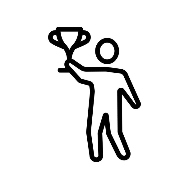άνθρωπος κρατώντας διάνυσμα εικονίδιο κύπελλο. άντρας που κρατάει το κύπελλο. απομονωμένη απεικόνιση συμβόλων περιγράμματος - Διάνυσμα, εικόνα