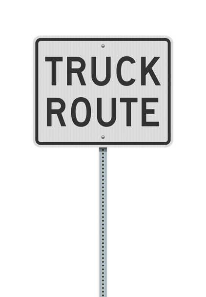 Vector illustration of the Truck Route white road sign on metallic post - Vector, Image