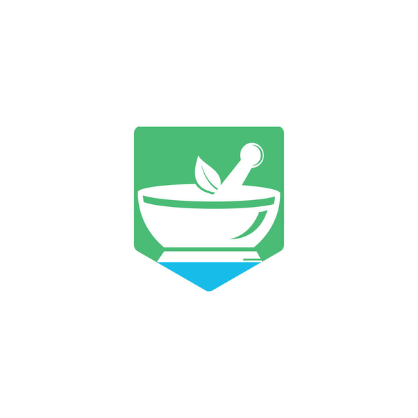 Pharmacy medical logo design. Natural mortar and pestle logotype. - Vector, Image