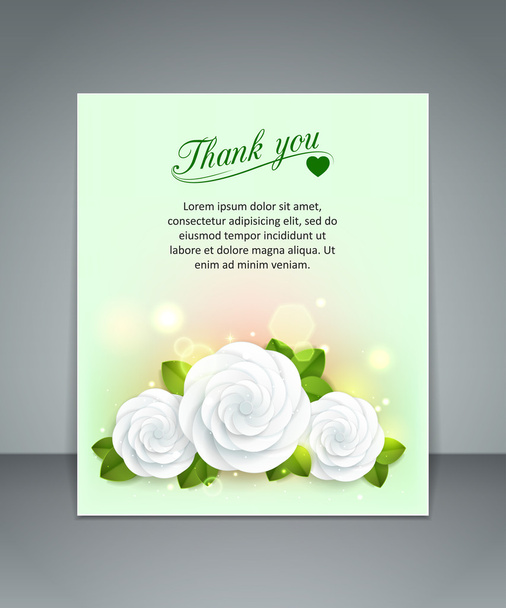Thank you floral holiday background with white paper flowers, blurred bokeh lights and a place for text - Vector, imagen