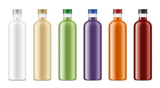 Set Glasflaschen mit Getränken vorhanden. Intransparente Getränkeversion.  - Foto, Bild