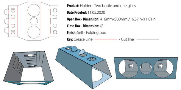 Holder - İki şişe ve bir cam şablon - die cut - vektör - Vektör, Görsel