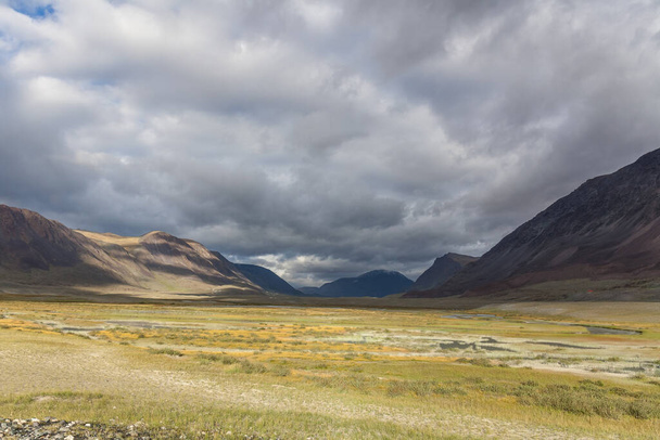 Landscape of valley in rolling hills of Western Mongolian steppe. - Фото, зображення