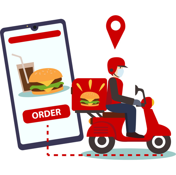 Dostawca dostarczający fast food dla ilustracji zamówienia online - Zdjęcie, obraz