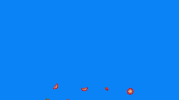 Animace grafických prvků skupiny rajčat, klávesa chroma modré obrazovky - Záběry, video