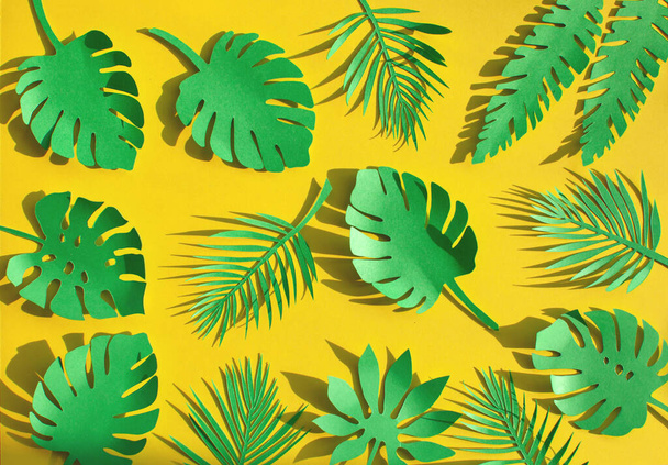 Green paper cutout tropical leaves.  - Фото, изображение