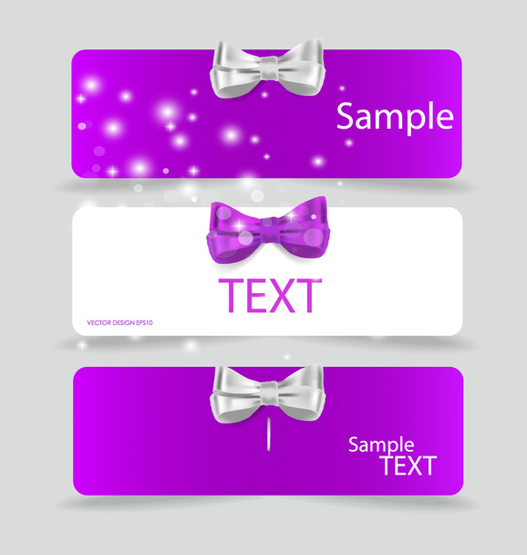 Set of card notes with beautiful gift bows. Vector illustration. - Διάνυσμα, εικόνα