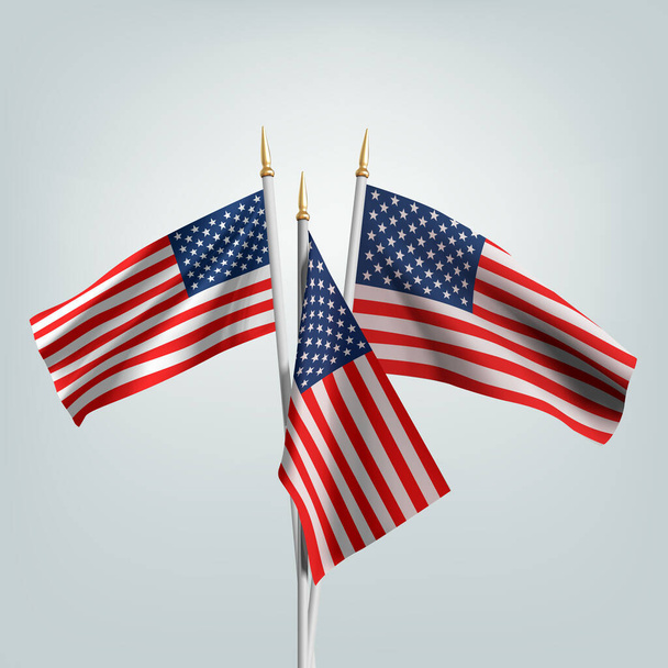 Bağımsızlık Günü 'nüz kutlu olsun. Amerika 'nın sallanan bayrağı. Tekstil vektör bayrakları için 3 boyutlu reklam. 4 Temmuz dikey arka plan. Vektör illüstrasyonu - Vektör, Görsel