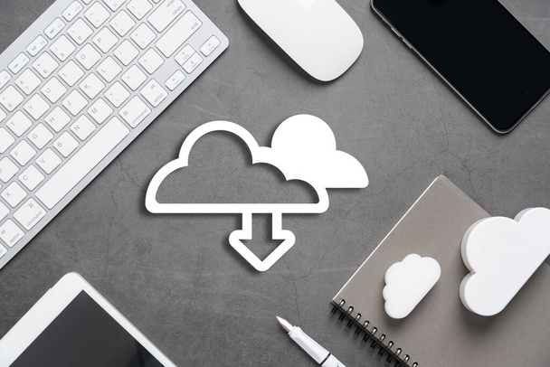 Cloud technology icon for global business concept on a desk from top view - Fotoğraf, Görsel