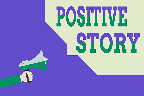 Handwriting text writing Positive Story. Concept meaning Meaningful and motivating article Good News Success scoop Hu analysis Hand Hold Megaphone with Sound icon and Bubble. - Photo, Image