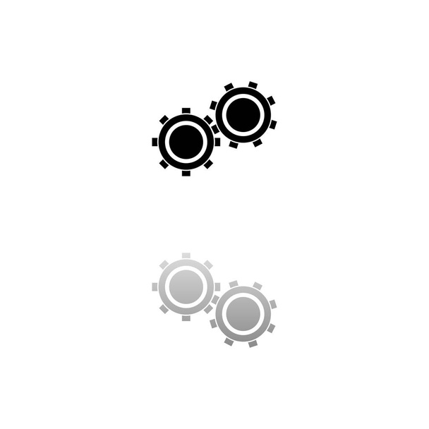 Setting. Black symbol on white background. Simple illustration. Flat Vector Icon. Mirror Reflection Shadow. Can be used in logo, web, mobile and UI UX project - Vector, Image