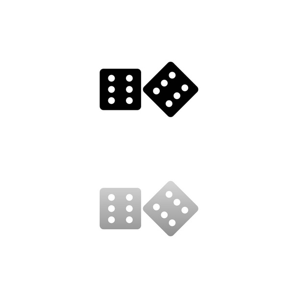 Dices. Black symbol on white background. Simple illustration. Flat Vector Icon. Mirror Reflection Shadow. Can be used in logo, web, mobile and UI UX project - Vector, Image