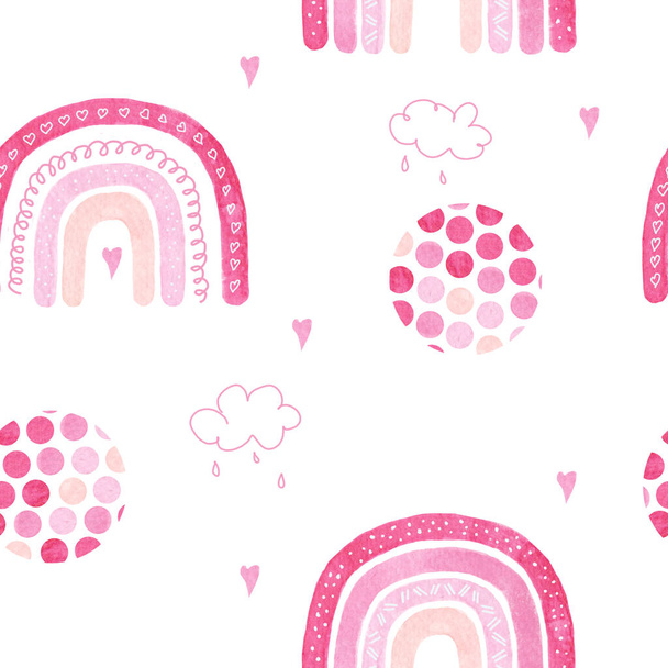 Watercolor rainbow seamless pattern in pink for nursery. - Photo, Image