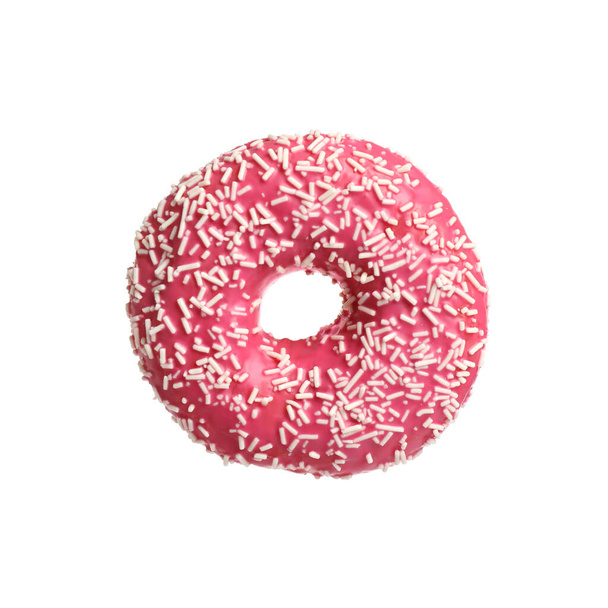 Sweet delicious glazed donut on white background - Foto, imagen