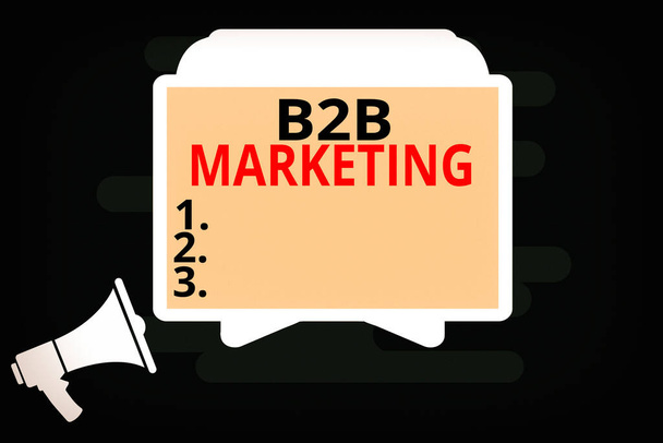 手書きテキストB2B Marketing 。概念的な意味提携企業サプライチェーンの合併は、スタンドホルダーに水平方向にリセルメガホンとブランクスクリーンタブレットをリード. - 写真・画像