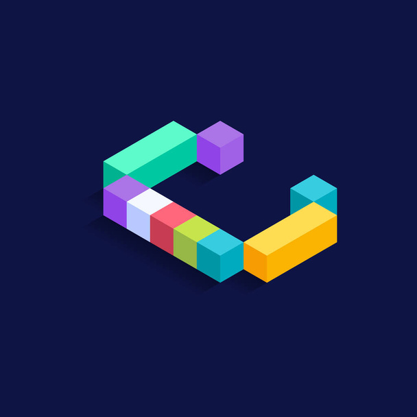 Літера C Ізометричні барвисті кубики 3d дизайн, тривимірна літера Векторні ілюстрації ізольовані
 - Вектор, зображення