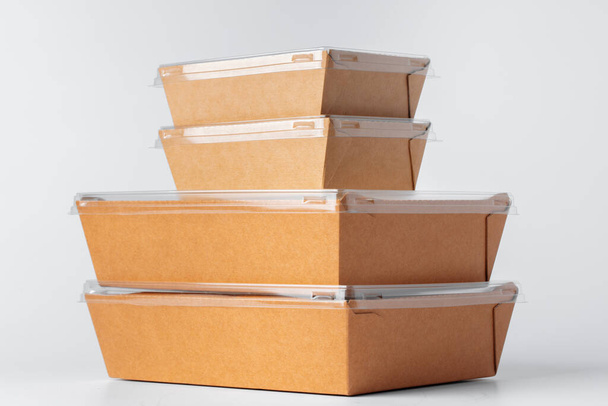 Cardboard brown food box pack isolated on white background - Фото, зображення