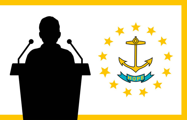 Rhode Island ΗΠΑ Flag Background Man μιλάει. Business Man Παρουσίαση Συνέδριο Concept. - Διάνυσμα, εικόνα