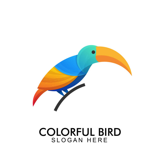 カラフルなオウムの鳥のロゴ。企業、ビジネス、メディア、ペットコミュニティ、動物のロゴ、技術、ゲームなどに適しています. - ベクター画像