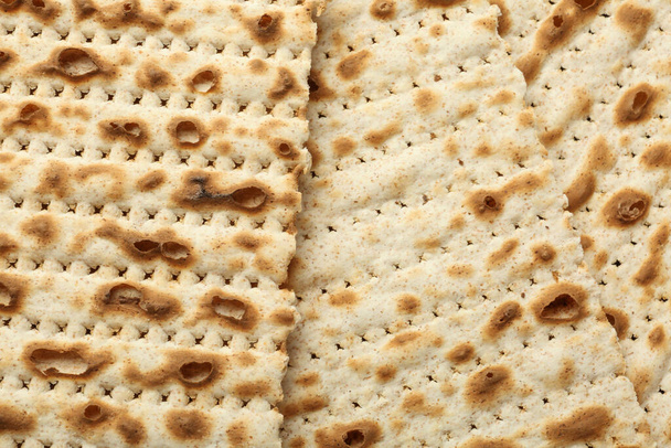 Traditional Matzos as background, top view. Pesach (Passover) celebration - Foto, Imagen