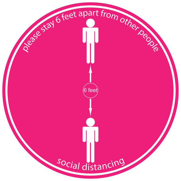 アイコンの人々の概念社会的距離は他の人とは別に6フィートの滞在、社会的距離を強制するために配置された実践、ベクトル図  - ベクター画像
