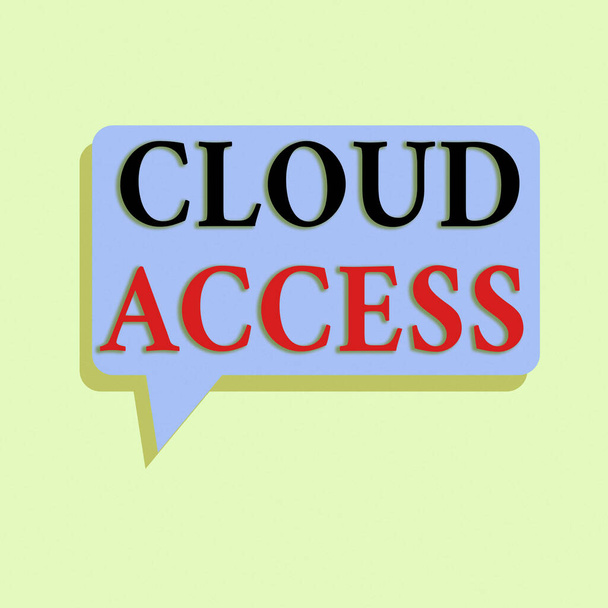 Writing note showing Cloud Access. Business photo showcasing Software tool between the organization and the provider Rectangular Speech Bubble in Solid Color and Shadow Visual Expression. - Photo, Image