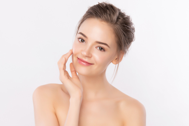 Beautiful Young Woman with Clean Fresh Healthy Skin, Facial treatment. Cosmetology, beauty and spa, isolated on white background. - Φωτογραφία, εικόνα