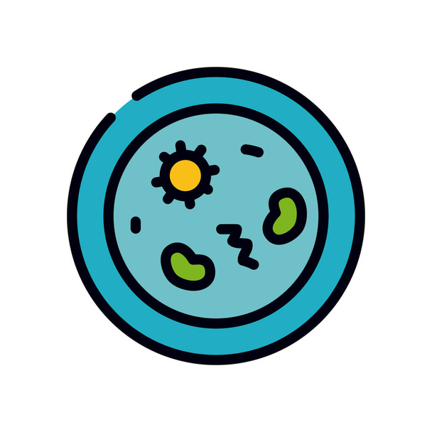 Petriho miska s bakteriemi a bakteriemi, linií a stylem výplně - Vektor, obrázek