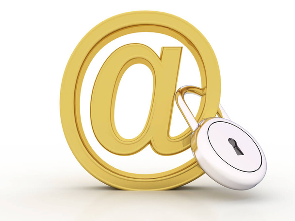 E-mail symbol with Lock in white background. Internet security concept. 3d render - Foto, immagini