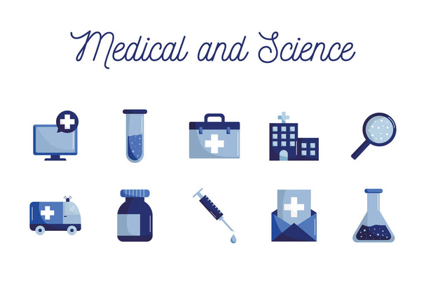 Medical and science flat style icon set vector design - Vector, Image