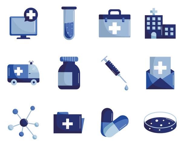 Design de vetor de conjunto de ícones de estilo plano médico e científico
 - Vetor, Imagem
