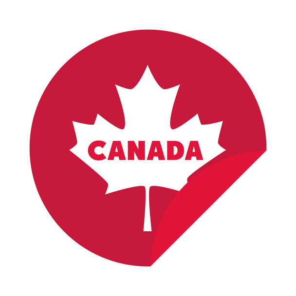 canada day, red sticker with maple leaf emblem flat style icon - Vector, Image