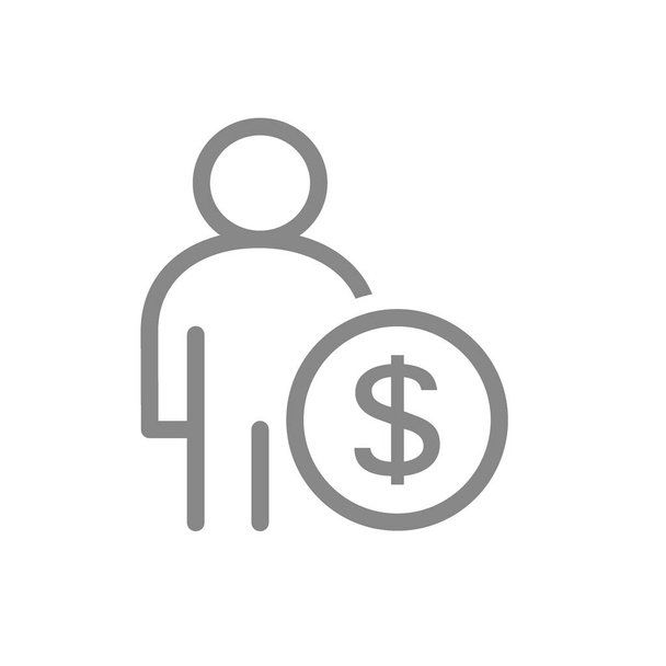 User profile with coin line icon. Earning, investing money symbol - Vector, Image