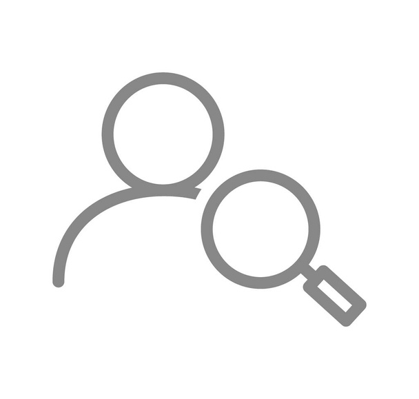Perfil de usuario con icono de línea de lupa. Búsqueda de personas, símbolo de búsqueda de empleados - Vector, imagen
