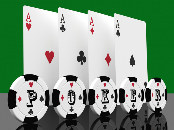 Παίζοντας κάρτες και μάρκες πόκερ (3D απόδοση ) - Φωτογραφία, εικόνα