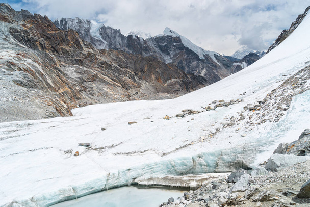 Glacier in Chola pass in Everest base camp trekking route, Himalaya mountains range in Nepal, Asia - Photo, image