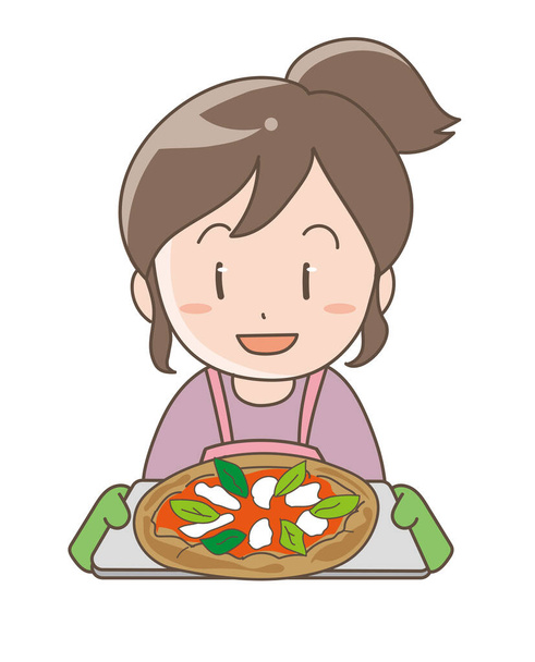 Mujer hornear pizza - Estrés de cocción
 - Vector, imagen