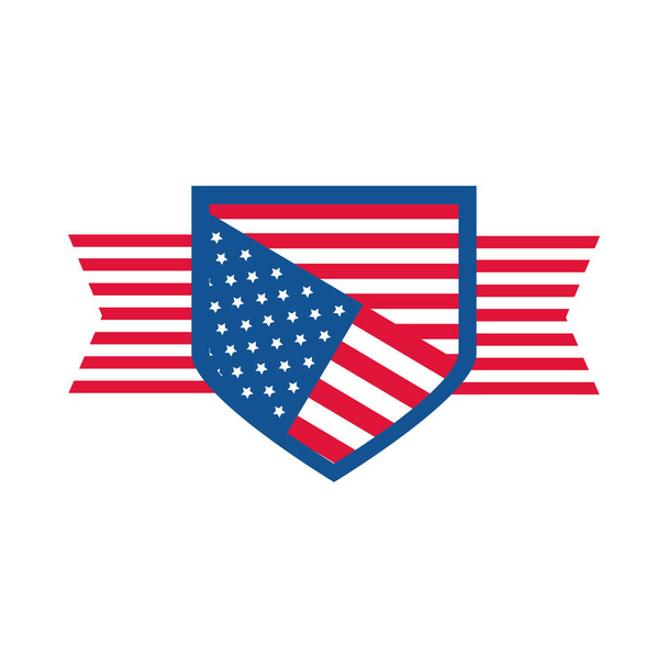 4 de julio día de la independencia, bandera americana escudo honor celebración icono de estilo plano
 - Vector, imagen