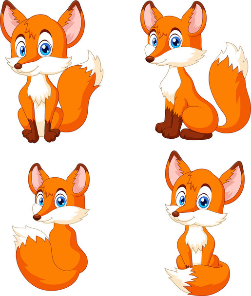  Vektor-Illustration von Cartoon Little Fox Collection Set - Vektor, Bild