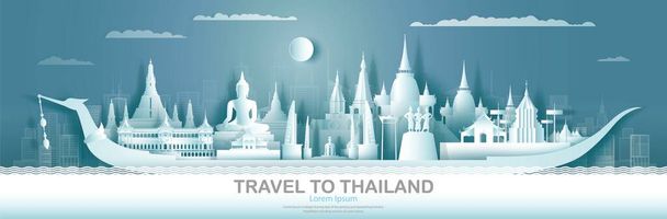 Travel Thailand top world famous palace and castle architecture. Tour popular landmark of Ayutthaya and Chiang Mai by Suphannahong boat symbol of Thai. Modern business brochure design for advertising. - Photo, Image